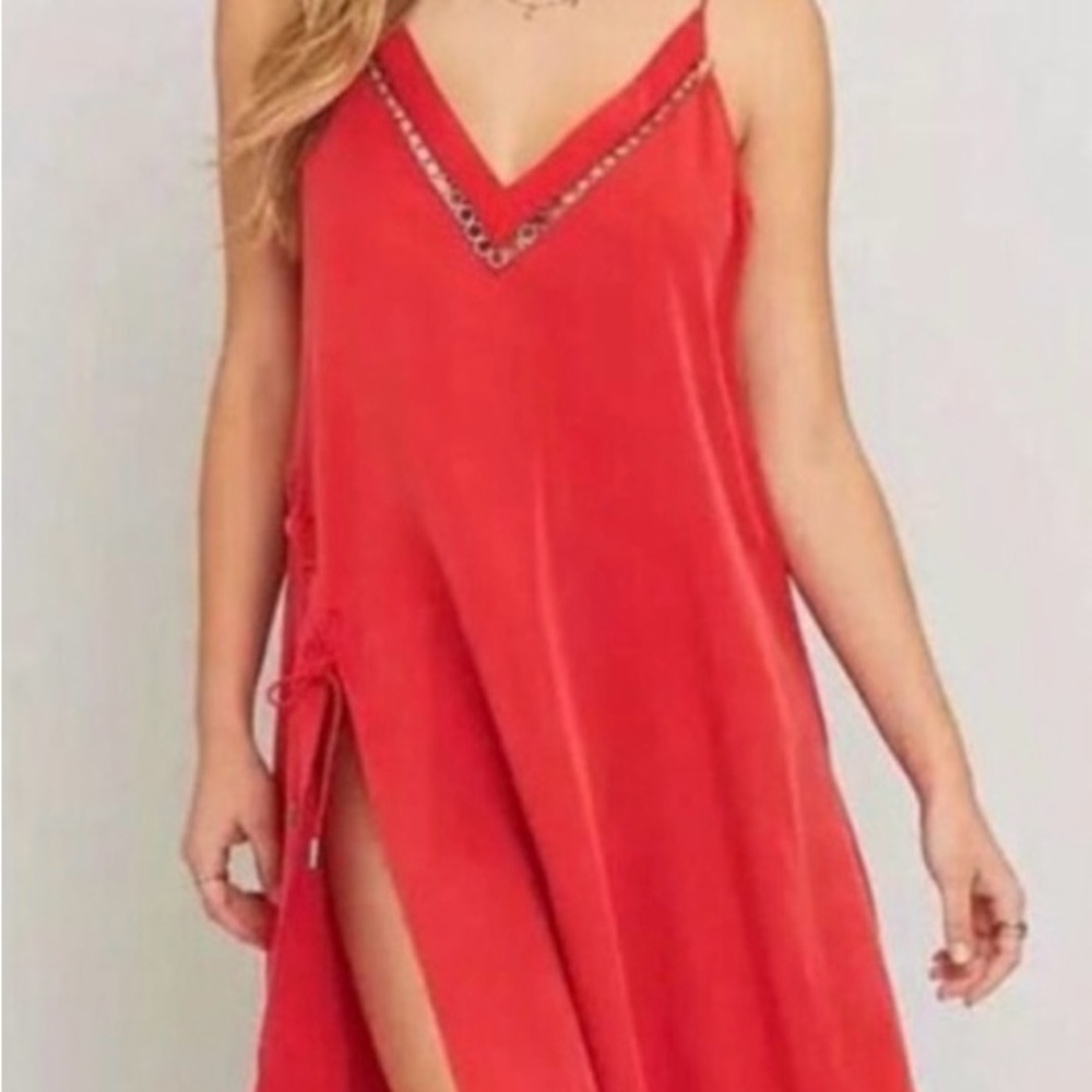Red V-Neck Slip Dress